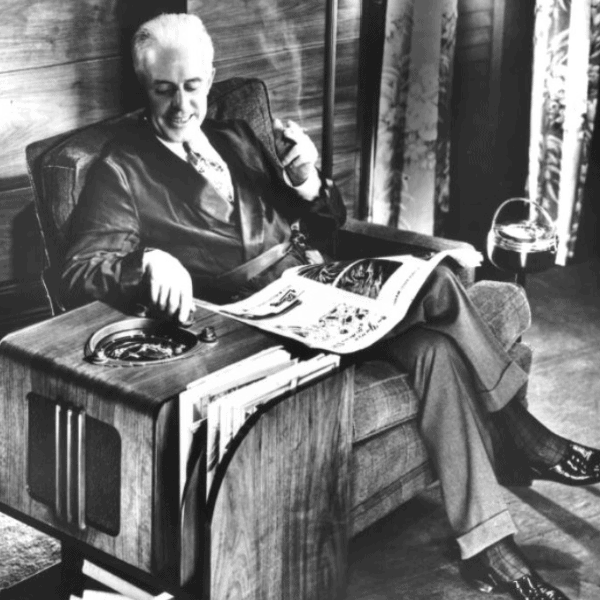 Commander Eugene F. McDonald with a Zenith radio-phonograph