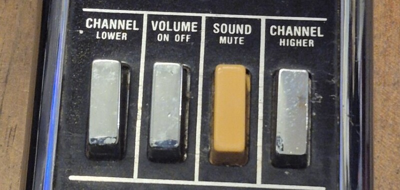 The four buttons of the Zenith Space Command remote